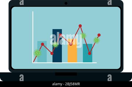 stock market variation by covid 19 with laptop and icons Stock Vector