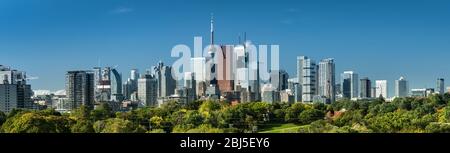 Downtown Toronto Canada cityscape skyline view over Riverdale Park in Ontario, Canada Stock Photo