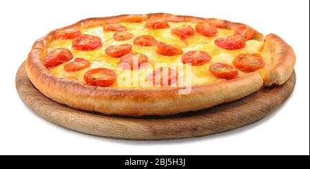 Pizza Margherita and removed slice, isolated on white Stock Photo