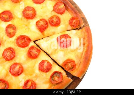 Pizza Margherita and removed slice, isolated on white Stock Photo