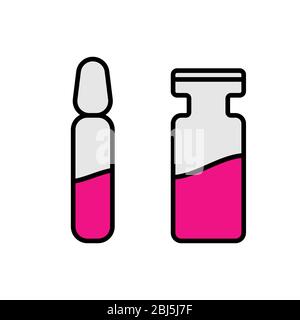 Ampule icon. Vial vaccine antibody serum virus chemical medical medicine Stock Vector