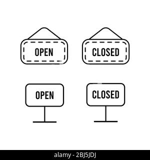 Simple outline black signs Open and Closed. Vector illustration. Stock Vector