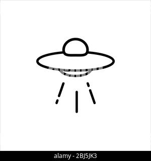 Ufo spaceship icon in line style. Space illustration with Ufo in white background. Element for space design. Science space object. Stock Vector
