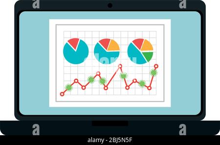 stock market variation by covid 19 with laptop and icons Stock Vector