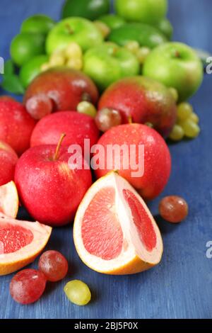 Fruits on dark blue wooden background Stock Photo