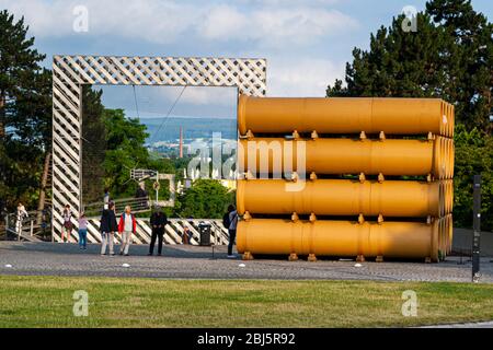 Tubular Living Spaces in Hiwa K’s ‘When We Were Exhaling Images’ Documenta 14, Kassel, Germany Stock Photo