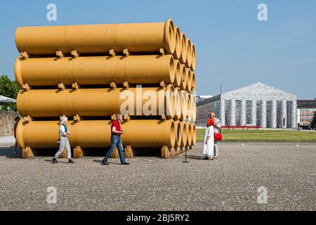 Tubular Living Spaces in Hiwa K’s ‘When We Were Exhaling Images’ Documenta 14, Kassel, Germany Stock Photo