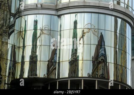 Reflections in a modern glass building, Vienna, Lower Austria, Austria Stock Photo