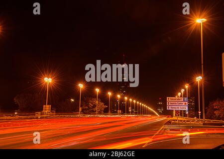 Traffic at night on the Danube Bridge, Vienna, Lower Austria, Austria Stock Photo