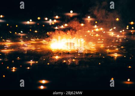 whirling on a ground, fireworks on Hapy Dewally festival Stock Photo