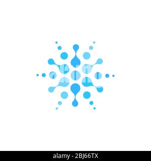 Sparkling water logo, abstract round logotype template, blue dotted emblem, vector drink label concept on white background Stock Vector