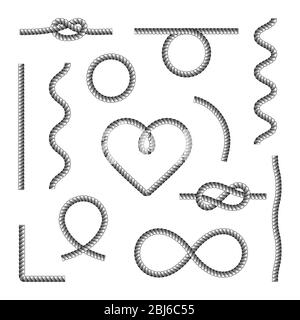 Rope Knots Borders Black Thin Line Icon Set Web Design Element