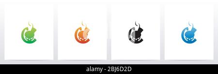Flaming Skull On Letter Logo Design C Stock Vector
