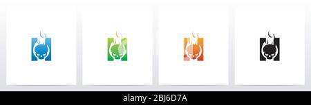 Flaming Skull On Letter Logo Design H Stock Vector