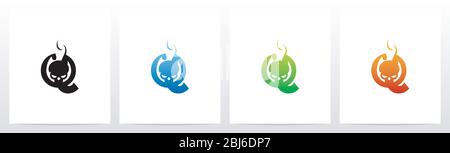 Flaming Skull On Letter Logo Design Q Stock Vector