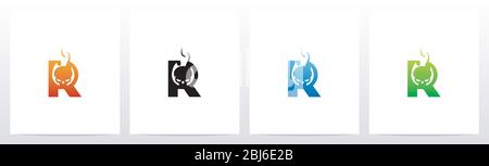 Flaming Skull On Letter Logo Design R Stock Vector