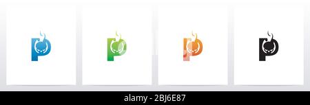 Flaming Skull On Letter Logo Design P Stock Vector