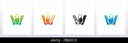 Flaming Skull On Letter Logo Design W Stock Vector