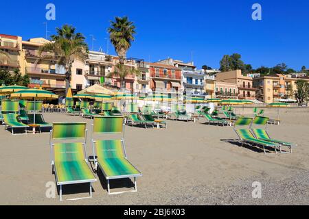 Beach, Giardini Naxos City, Sicily Island, Italy, Europe Stock Photo