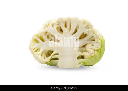 Cross section fresh organic cauliflower on white isolated background with clipping path. Cauliflower have high carbohydrate and fiber so crispy sweet Stock Photo