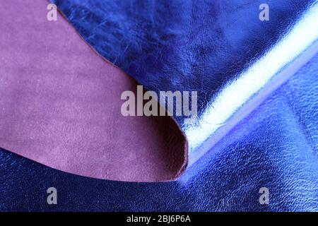 Blue leather texture close up Stock Photo