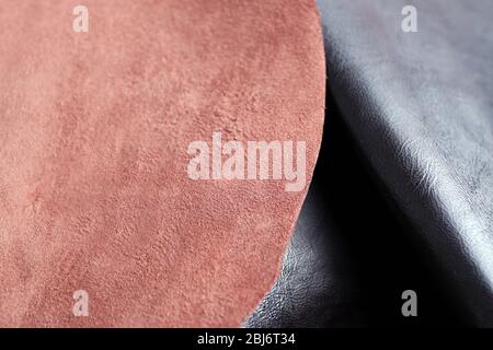 Black-brown leather front and wrong side texture background Stock Photo