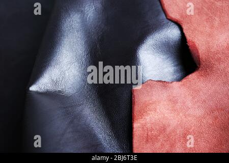 Black-brown leather front and wrong side texture background Stock Photo