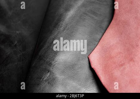 Black-brown leather front and wrong side texture background Stock Photo