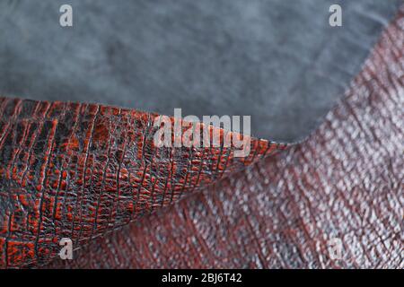 Black-brown leather front and wrong side texture background Stock Photo