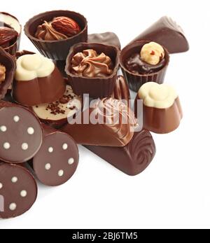 Assorted chocolate candies, isolated on white Stock Photo