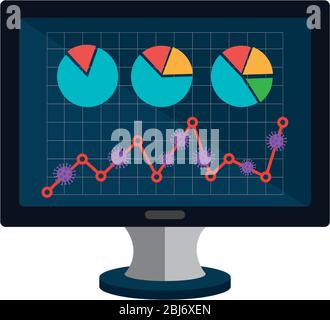 stock market variation by covid 19 with computer and icons Stock Vector