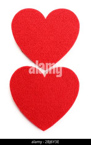 Red felt hearts isolated on white background Stock Photo - Alamy