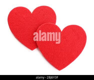 Red felt hearts isolated on white background Stock Photo - Alamy
