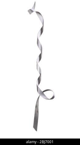 Silver silk curly ribbon isolated on white background Stock Photo - Alamy