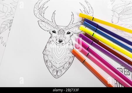 https://l450v.alamy.com/450v/2bj733f/doodle-drawing-of-deer-and-colour-felt-pens-2bj733f.jpg