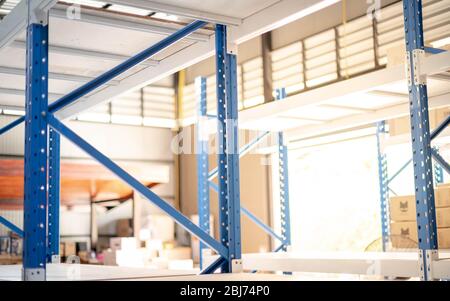 The blue of metal rack prepare to assembling in warehouse or storage ...