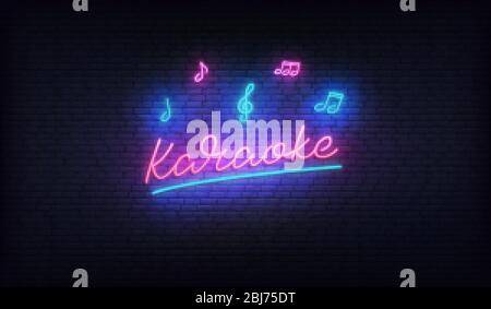 Karaoke neon. Neon sign with musical notes and Karaoke lettering Stock Vector