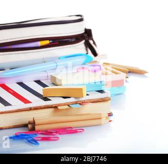 Set of new stationery isolated on white Stock Photo