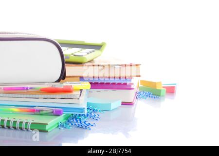 Set of new stationery isolated on white Stock Photo