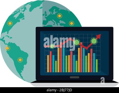 stock market variation by covid 19 with laptop and icons Stock Vector