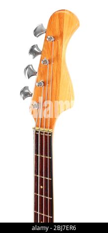 Wooden head stock with tuning pegs, isolated on white Stock Photo