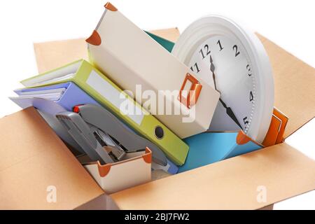 Move concept. Unpacking cardboard boxes in a new office Stock Photo