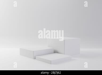 White rectangle cube product showcase table on isolate background. Abstract minimal geometry concept. Studio podium platform. Exhibition and business Stock Photo