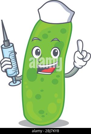 A nice nurse of propioni bacteia mascot design concept with a syringe Stock Vector