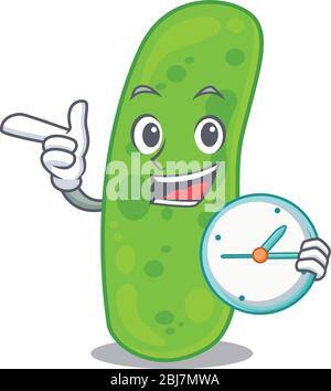 Propioni bacteia mascot design concept smiling with clock Stock Vector