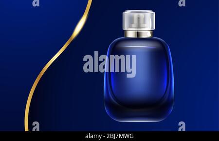 mock up illustration of male perfume on abstract dark background Stock Vector