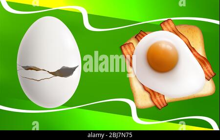 mock up illustration of broken egg with food on abstract background Stock Vector
