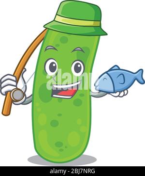 Cartoon design concept of propioni bacteia while fishing Stock Vector