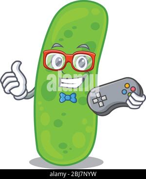 Mascot design concept of propioni bacteia gamer using controller Stock Vector