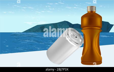 mock up illustration of drink beer and can on abstract background Stock Vector